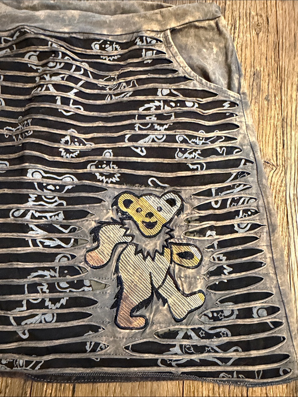Grateful Dead Black and Gray Striped Mini Skirt Dancing Bears - Picture 3 of 6